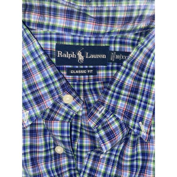 Polo Ralph Lauren Long Sleeve Button Front Blue Plaid Shirt Size XXL Preppy - Picture 2 of 7